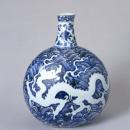 青花海水白龙纹扁壶