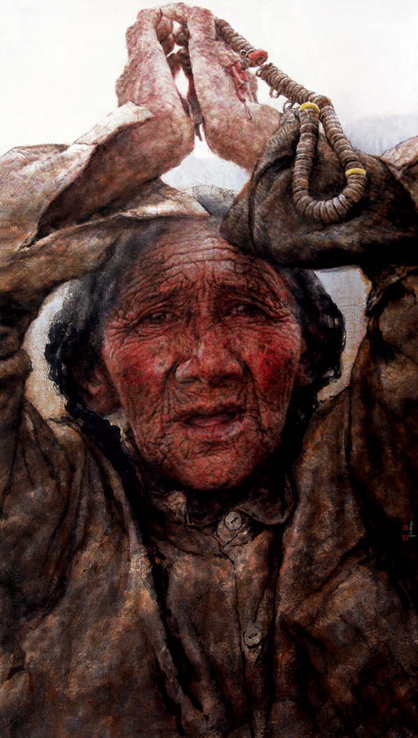 祈祷  2000年 材料：水墨  重彩  纸本 尺寸：200cm×115cm.jpg