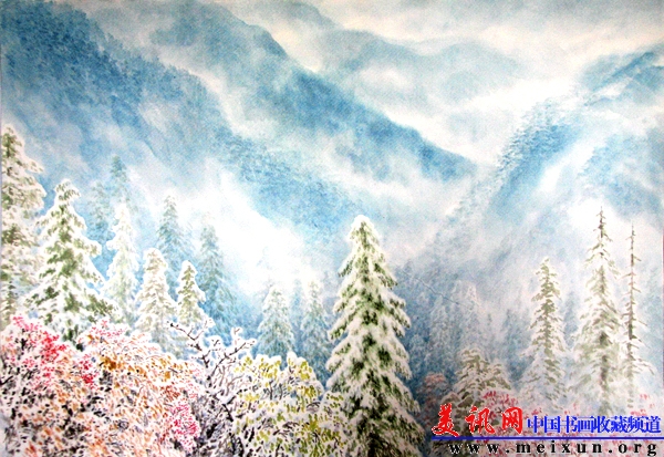 秋林瑞雪渡云山（75x53cm）周逸鹤.jpg