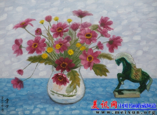 瓶花.唐瓷马45x33cm).JPG