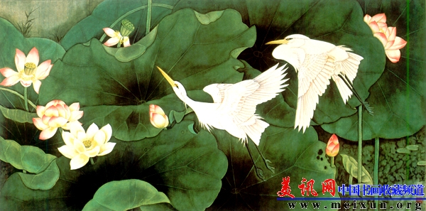 荷塘双鹭（65×136cm）2005.jpg