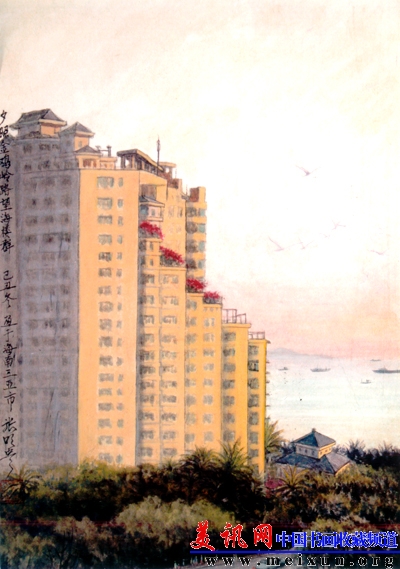 夕照金鸡岭路望海楼 中国画 45x34cm 2009年.jpg