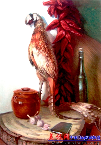 山鸡和红辣椒静物 亚麻布 油彩 82x61cm 1978年.jpg