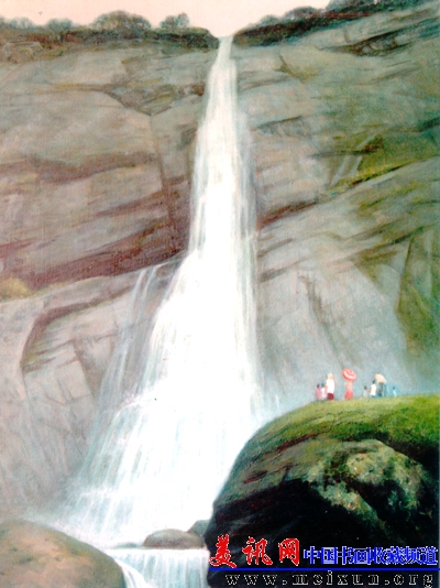 飞流直下三千尺庐山瀑布 亚麻布 油彩 62x46cm 1990年.jpg