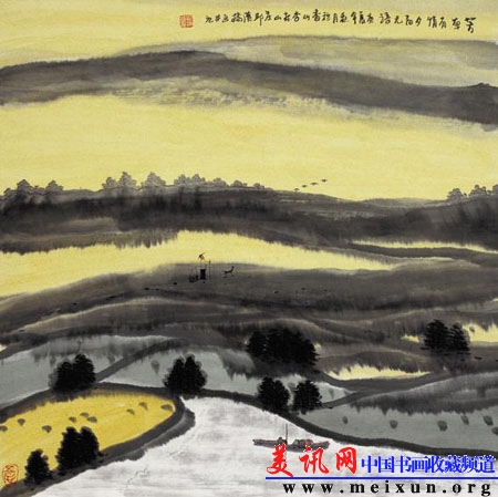 芳草有情夕阳无语 水墨  68cm×68cm 2000.JPG