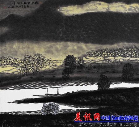 晚风轻拂金湖湾 水墨  68cm×68cm 2000.JPG