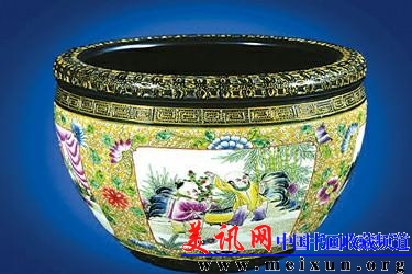 清乾隆·粉彩开框婴戏缸