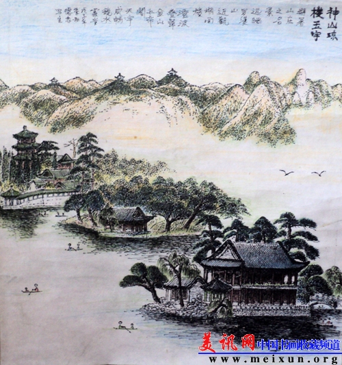 承德名胜  硬笔国画 2010年 宣纸.jpg