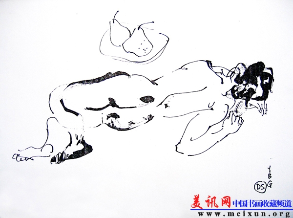 袁碧刚《躺在梨子旁边的女子》笔&middot;墨&middot;纸30&times;21cm 2011年.jpg