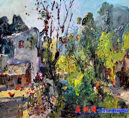 溪畔人家  布面油画   2013年 100×100cm.JPG