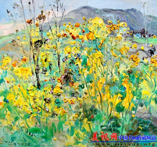 蜂飞蝶舞之一 布面油画 2013年 120×110cm.JPG