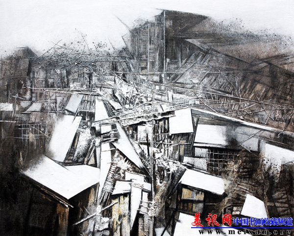 11.《北方雪》系列--城市.城市 布面油画 （略加材料） 100cmX80cm 2010年 鲍成福 .jpg