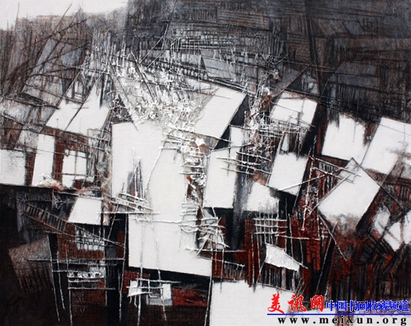 13.《北方雪》系列--城市.城市 布面油画（略加材料） 100cmX80cm 2010年 鲍成福 .jpg