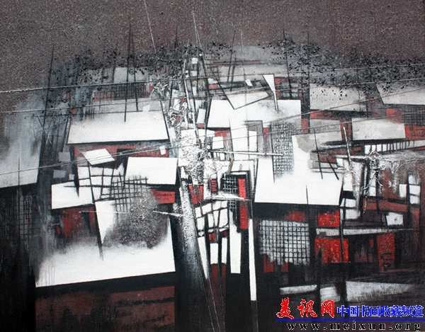 10.《北方雪》系列--城市.城市 布面油画  （略加材料）146cmX114cm 2010年 鲍成福 .jpg