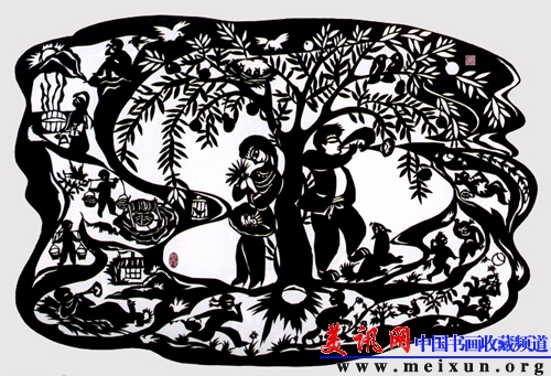 《有情相会》剪纸-（50X70）中国美术馆收藏--2003年创作-要红霞.jpg