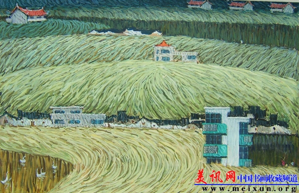 4、《原野新居》110x90 cm-纸本水粉画、1984年黄寇新作、1986年入选首届全国水彩水粉画展览.JPG