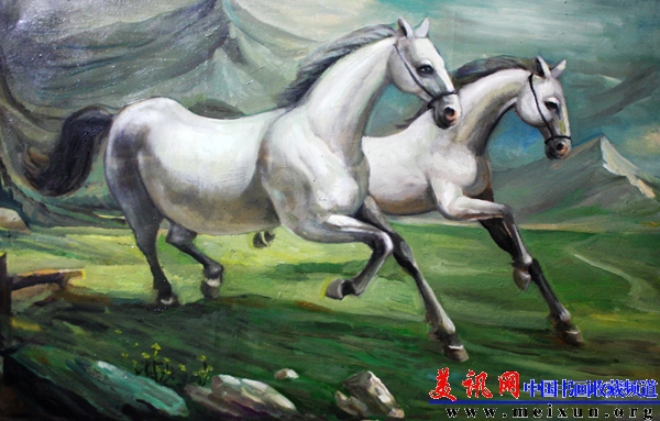 《天山双马》油画   76x105cm.jpg