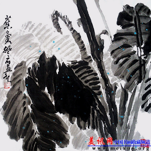 姚三石国画《蕉气》2013年宣纸尺寸70X70CM.jpg