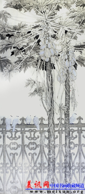 《粉翎栖画》115x260 纸质 2013年.jpg