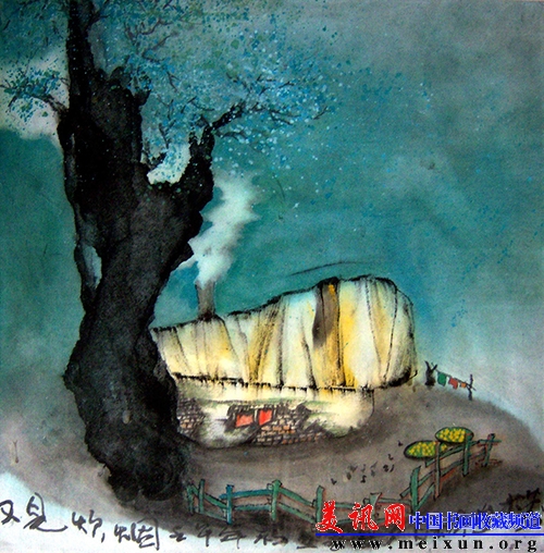 又见炊烟（写意国画 纸本 35X35CM).JPG