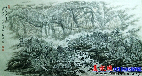 清溪如带  2014年  生宣  300&150cm.JPG