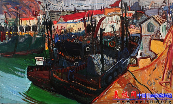 老家的海港码头,200cmX120cm.JPG