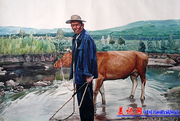 守望田园一:老人与牛107X77(厘米)2001年.JPG