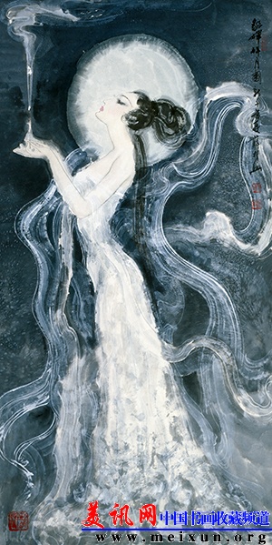 貂婵拜月 新千年夏 66cm×132cm.JPG