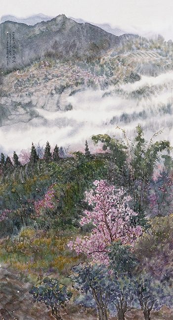 李翔  《映日樱花别样红》  180cmX97cm  2012年  纸本.jpg