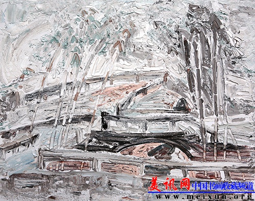 石桥与竹林.油画.50X60.2010年.JPG