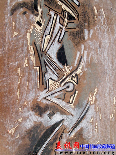 圆点的启示 木版画(综合材料400x500 2000年.JPG