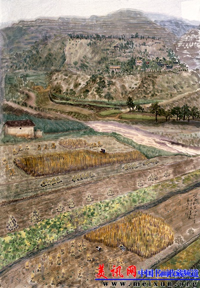 《山村奇彩无俗路  川垄生金有余香—陇西和平乡写生》 李翔  2010年  纸本  186cmx120cm.JPG