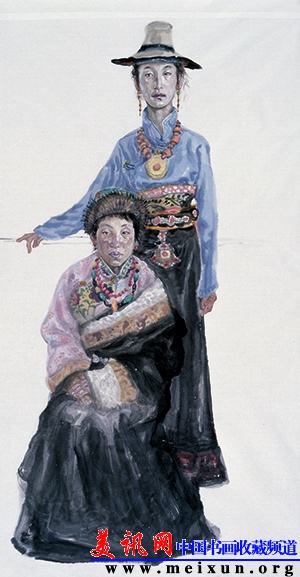 李翔  《草原姐妹》  360cmX98cm  国画  2011年.JPG