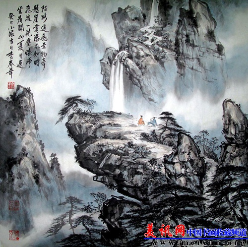 登崖论瀑图, 纸本, 69x70cm..jpg