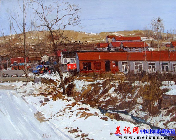 布面油画《雪痕》2013年80x100cm，15169557307.jpg