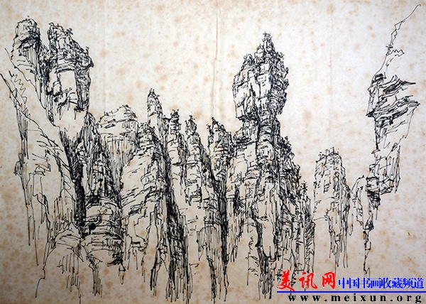 钢笔画 42cmx30cm 宣纸 张家界闺门峰 1987年.JPG