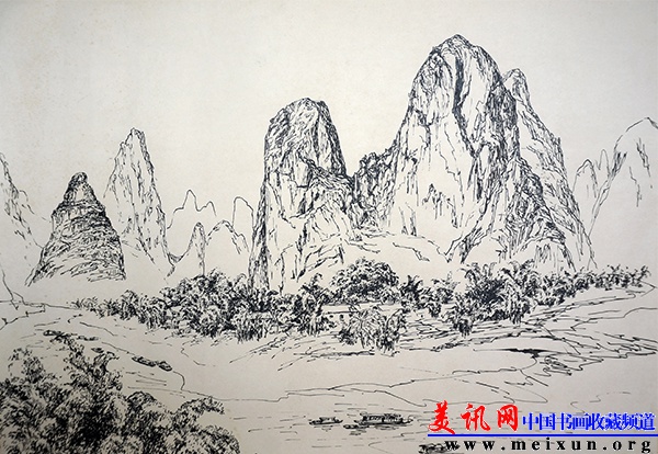 钢笔画 54cmx40cm 白纸 桂林兴坪1 1987年.JPG