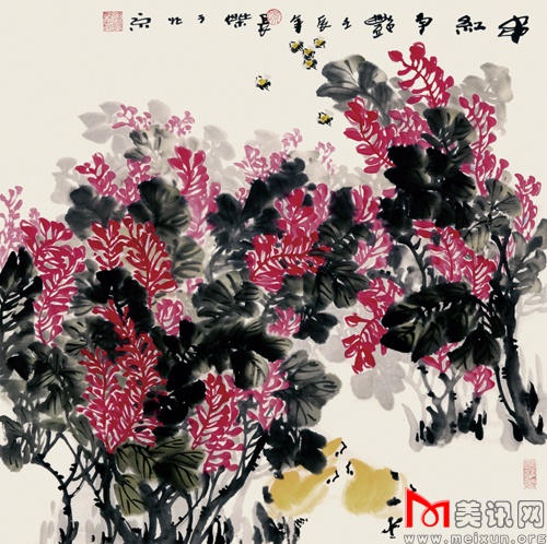 串红争艳 2012年 宣纸 69x68cm.jpg
