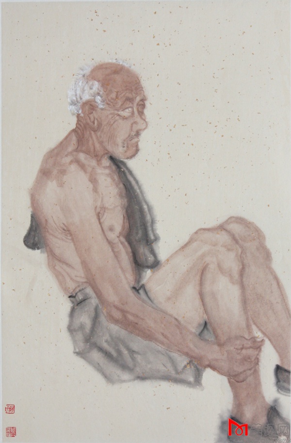 写生人物之三。水墨纸本。四尺三裁。2014年.JPG