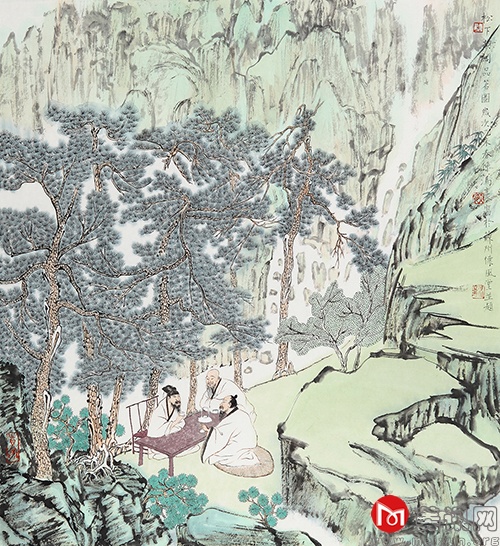 冯豪作品 松下契阔品茗图 48×45cm.jpg