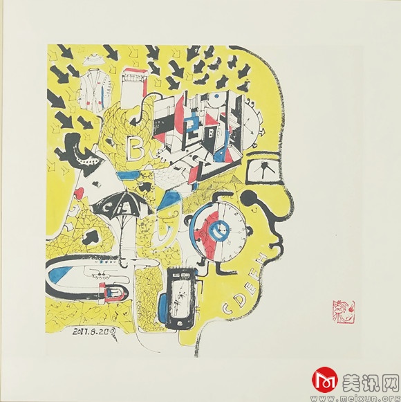 人物肖像2，68cmx68cm，纸本，2018创作，底价5000（已裱框），市场价10000.jpg